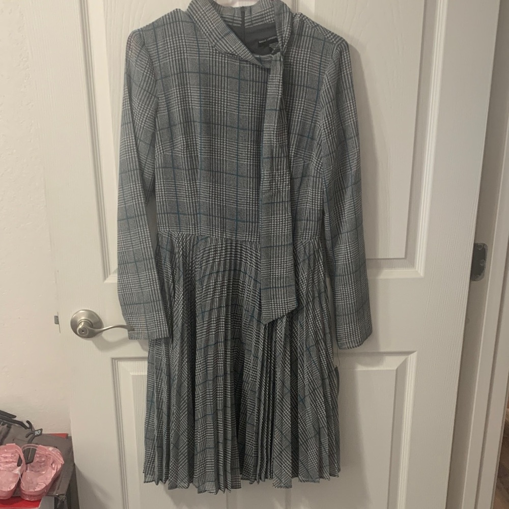 Maggy London Houndstooth Dress with Blue Accents
